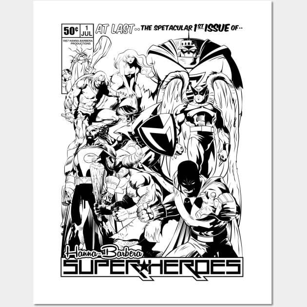 HANNA-BARBERA SUPER HEROES BLACK AND WHITE Wall Art by dinshoran